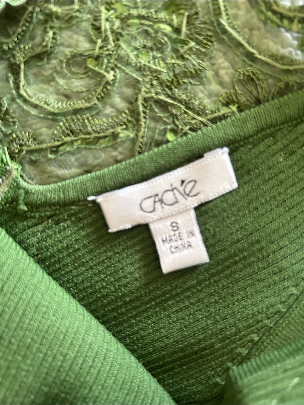Cache Olive Green Embellished Ribbed Tank Top - Picture 4 of 4